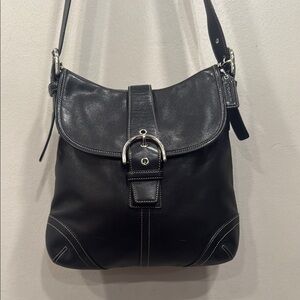 Vintage Coach  Soho Black Leather Flap Shoulder Bag  #9480